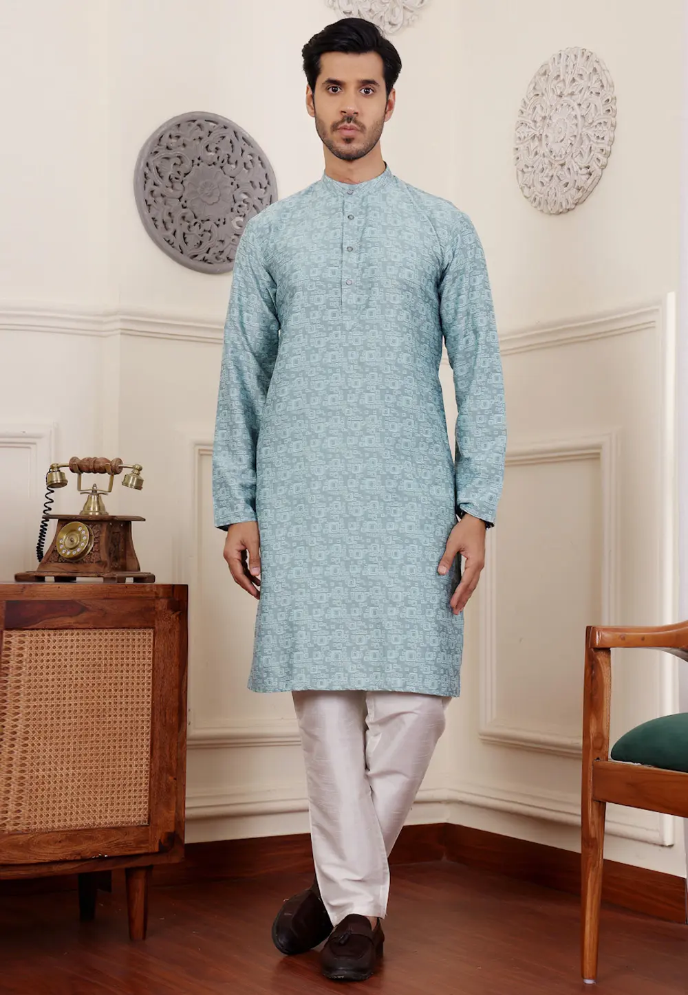 Sky Blue Viscose Kurta Pajama 301363