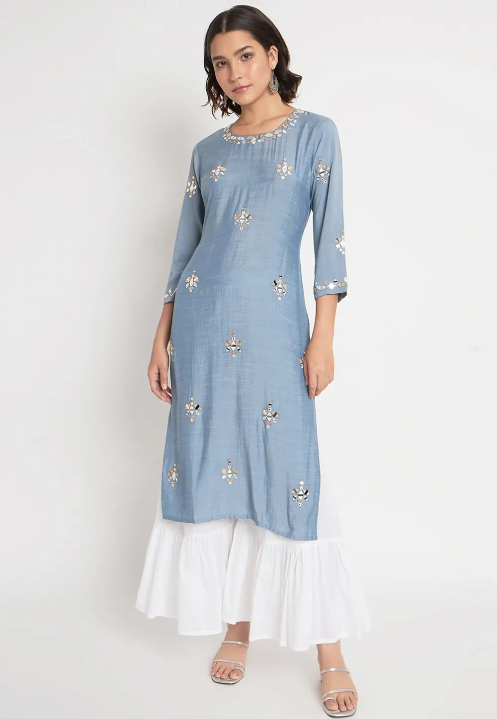 Sky Blue Viscose Kurta Set With Sharara 300061