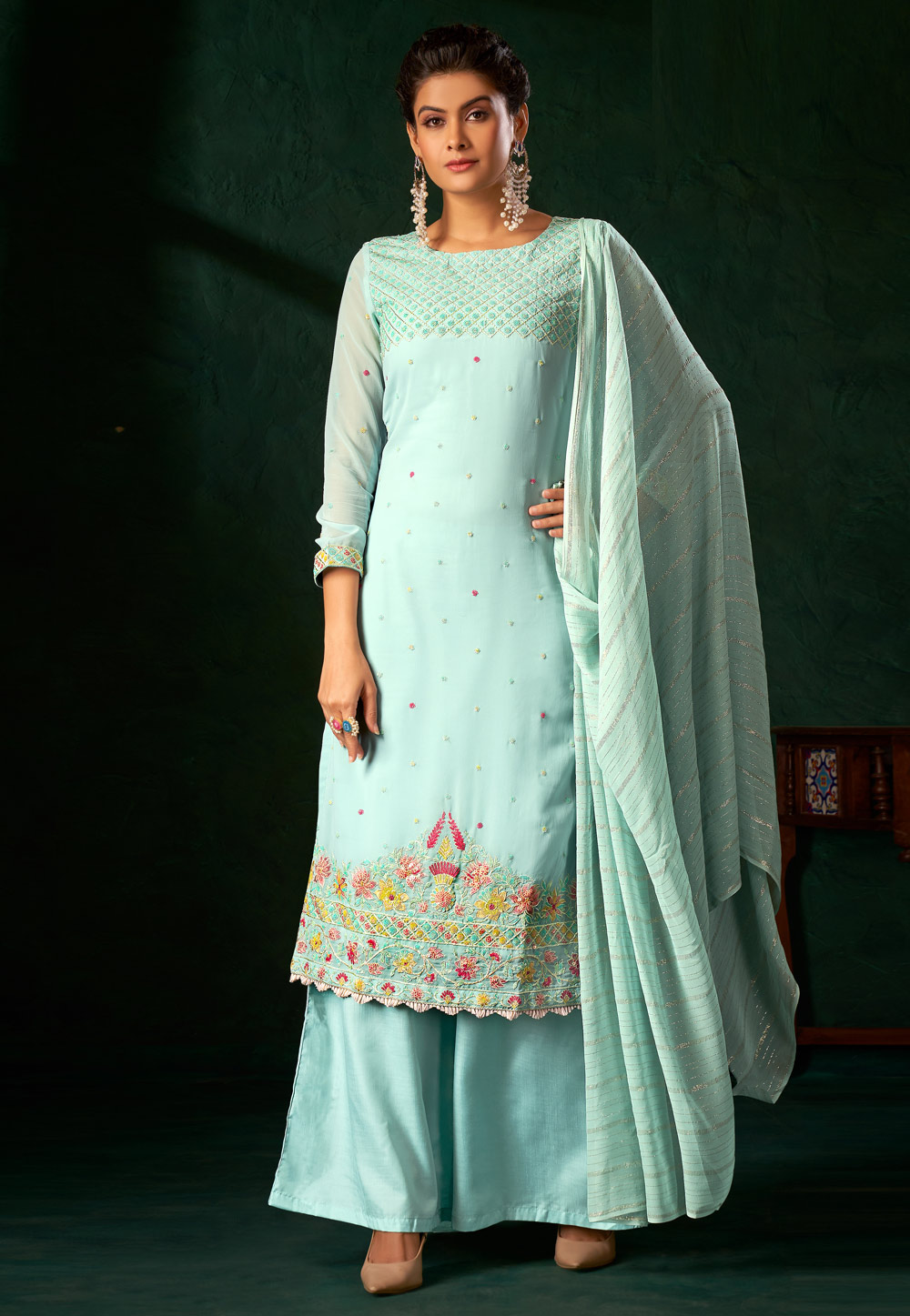 Sky Blue Viscose Pakistani Suit 310515