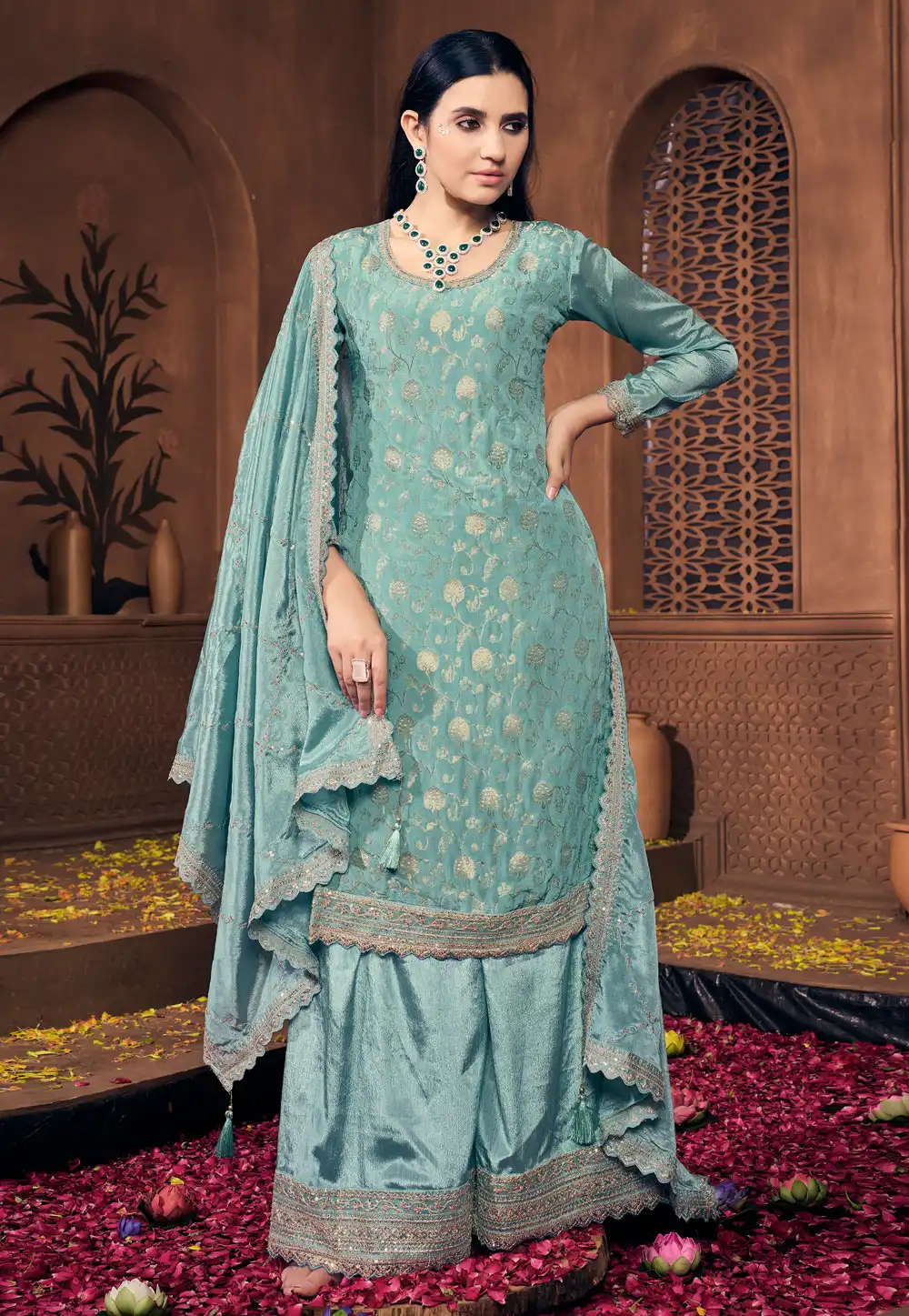 Sky Blue Viscose Palazzo Suit 294097