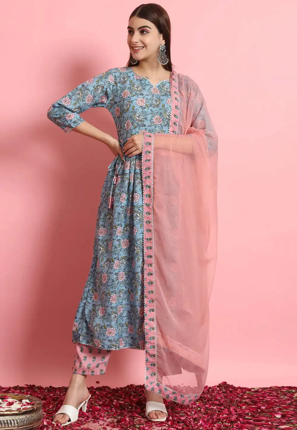 Sky Blue Viscose Rayon Readymade Anarkali Suit 289480