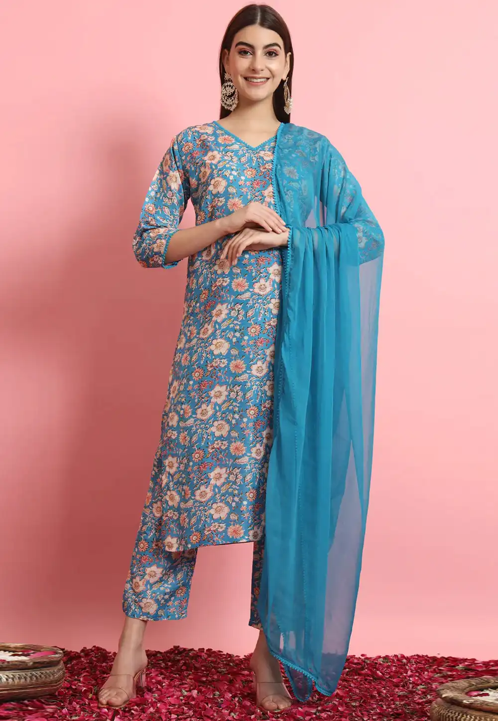 Sky Blue Viscose Rayon Readymade Pakistani Suit 289461