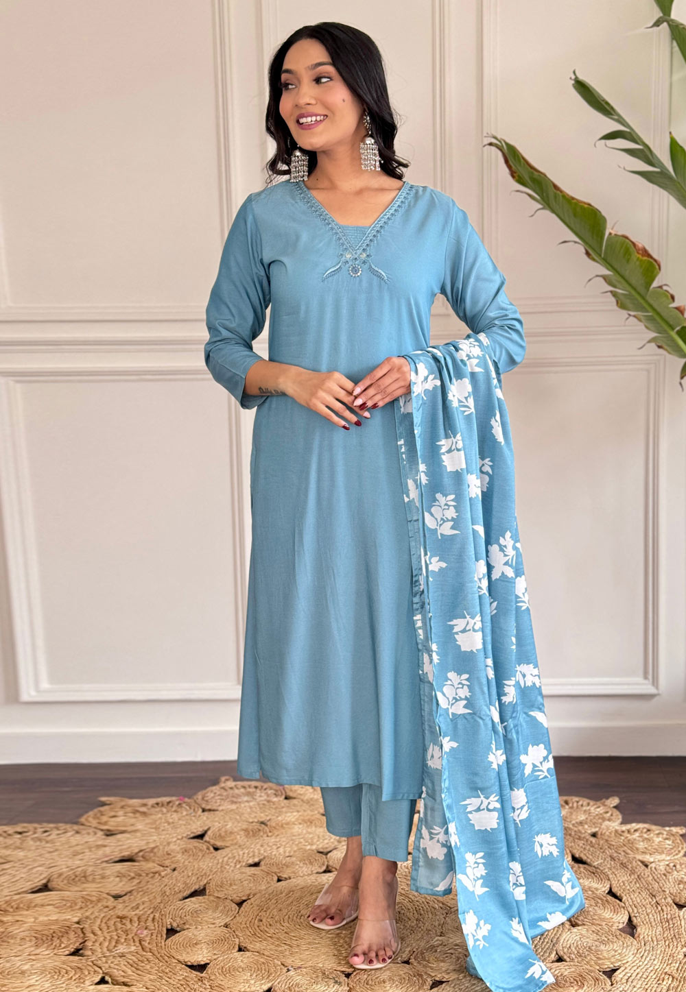 Sky Blue Viscose Readymade Pakistani Suit 305557