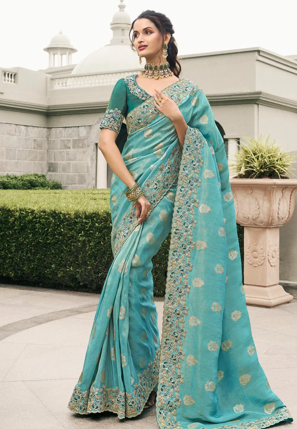 Sky Blue Viscose Saree With Blouse 298193