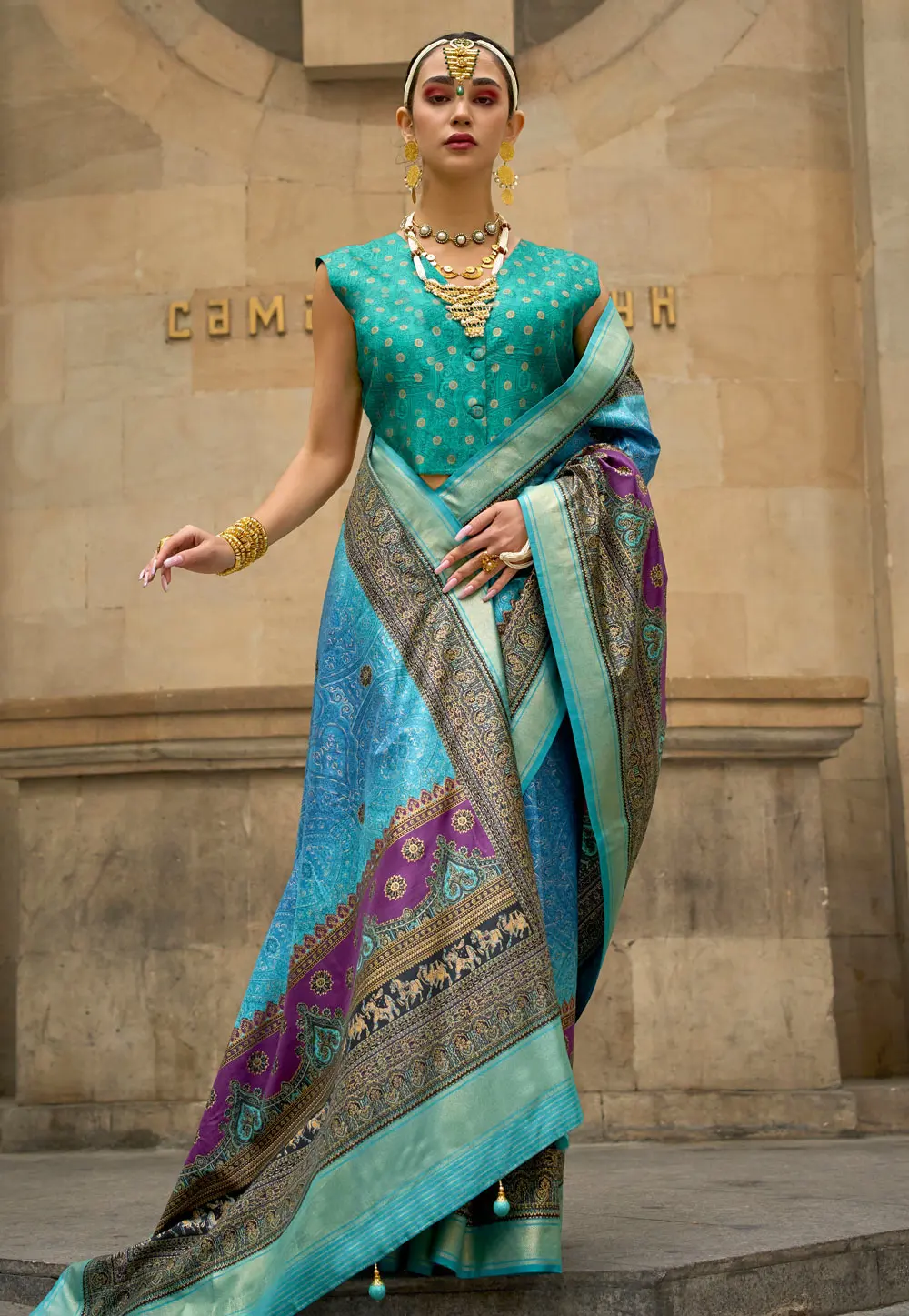 Sky Blue Viscose Saree With Blouse 301062