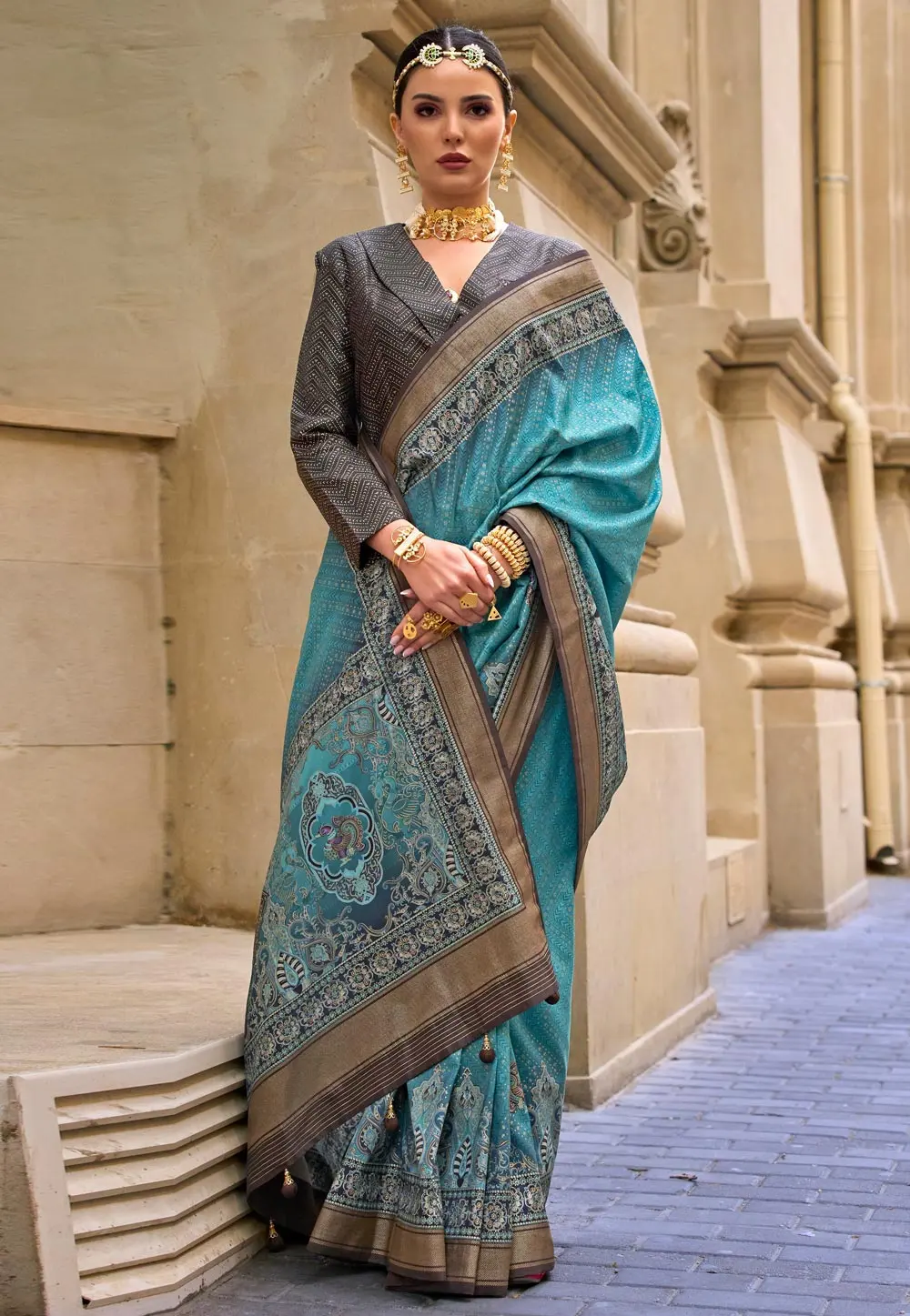 Sky Blue Viscose Saree With Blouse 301067