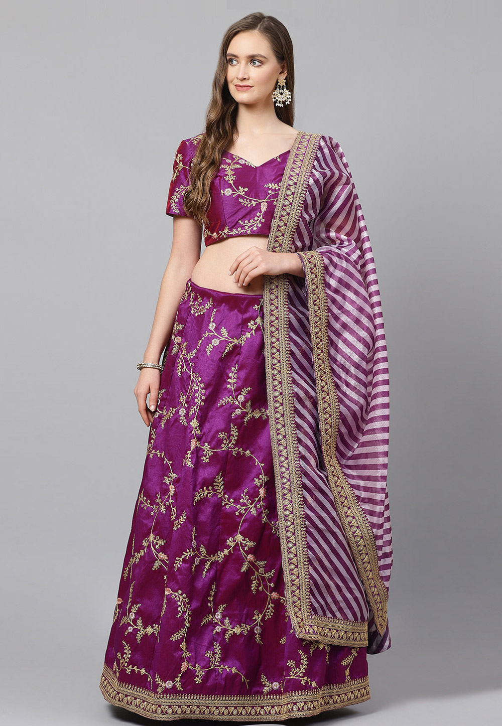 Purple Silk A Line Lehenga Choli 230690