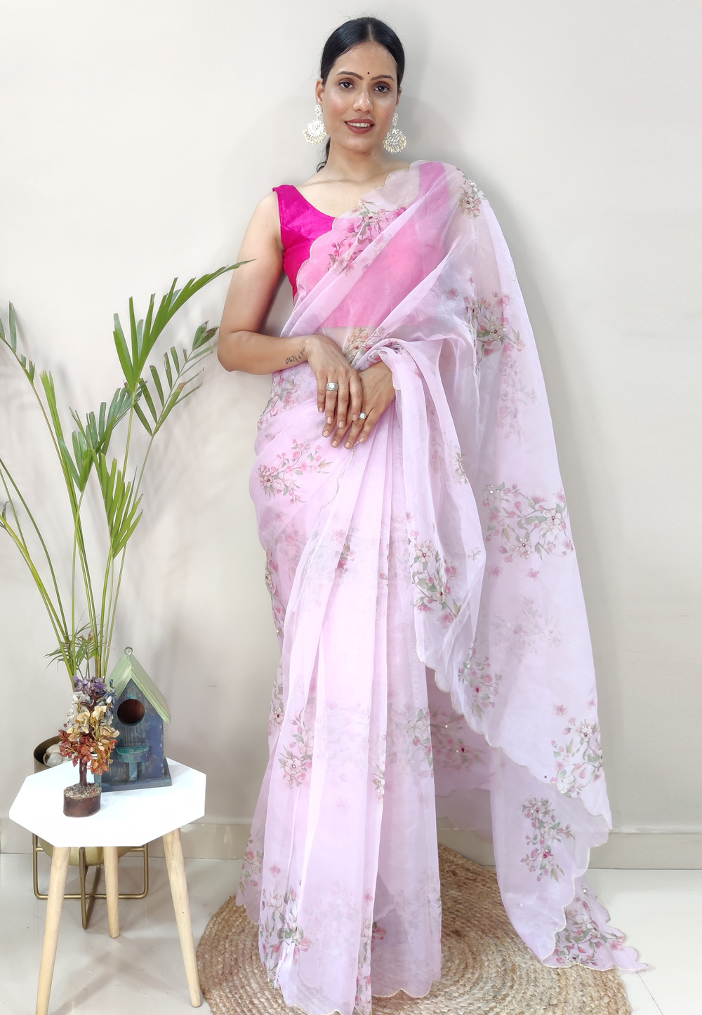 Light Pink Organza Saree With Blouse 262579