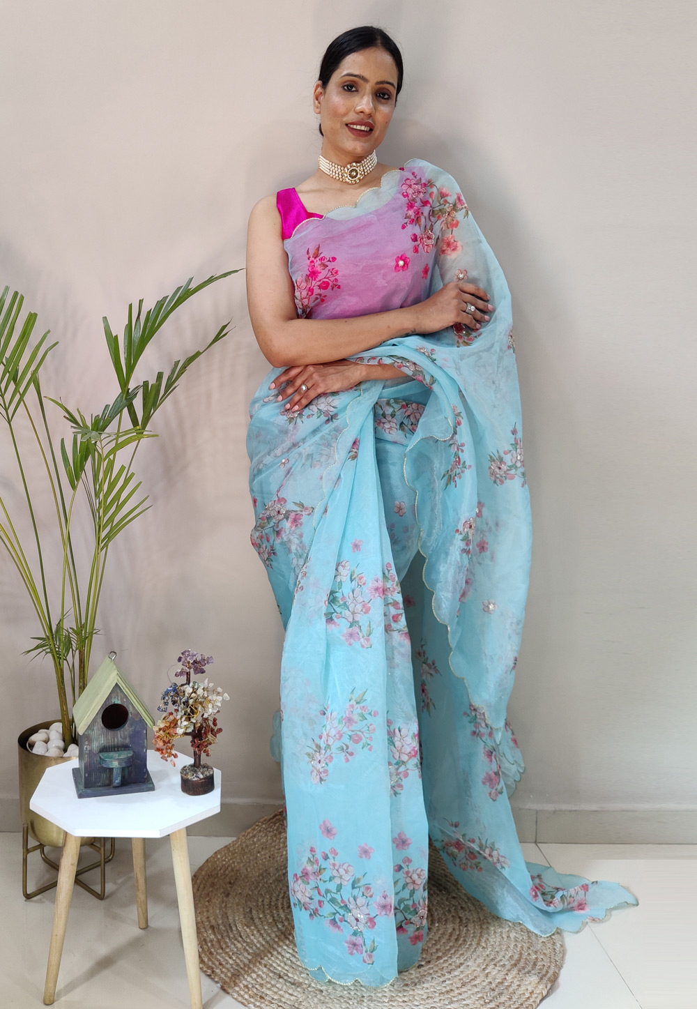 Sky Blue Organza Light Weight Saree 262580