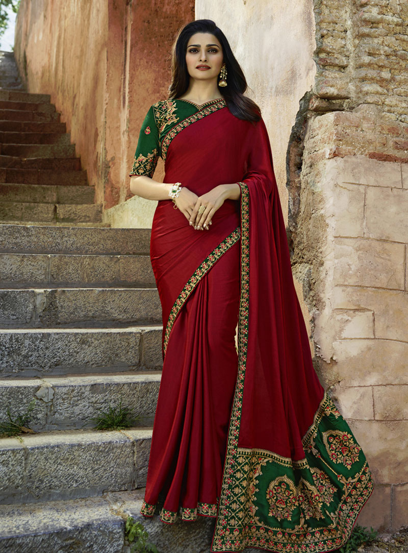 Prachi Desai Red Silk Festival Wear Saree 143198