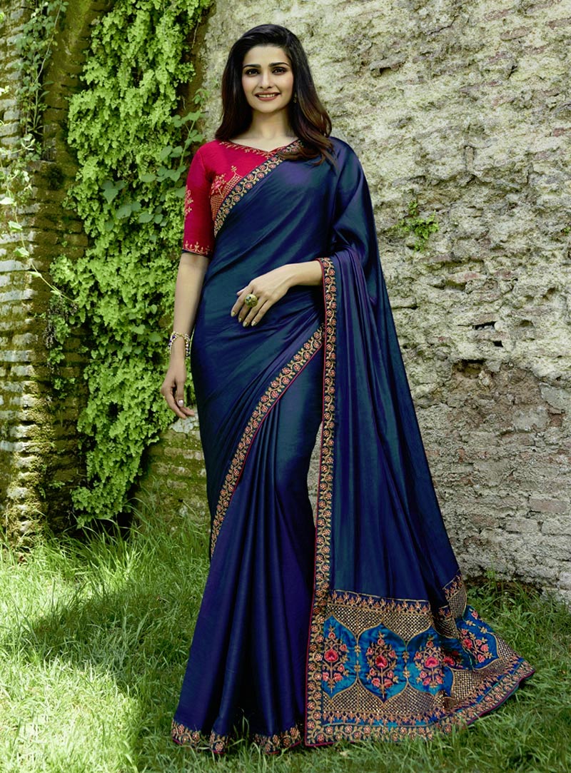 Prachi Desai Blue Silk Saree With Blouse 143199