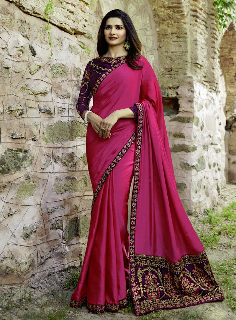 Prachi Desai Magenta Silk Festival Wear Saree 143200