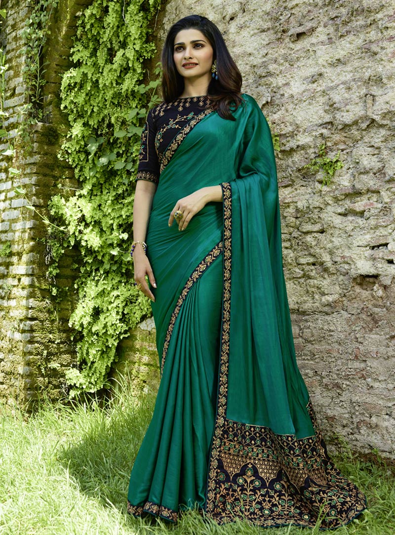 Prachi Desai Sea Green Silk Saree With Blouse 143201