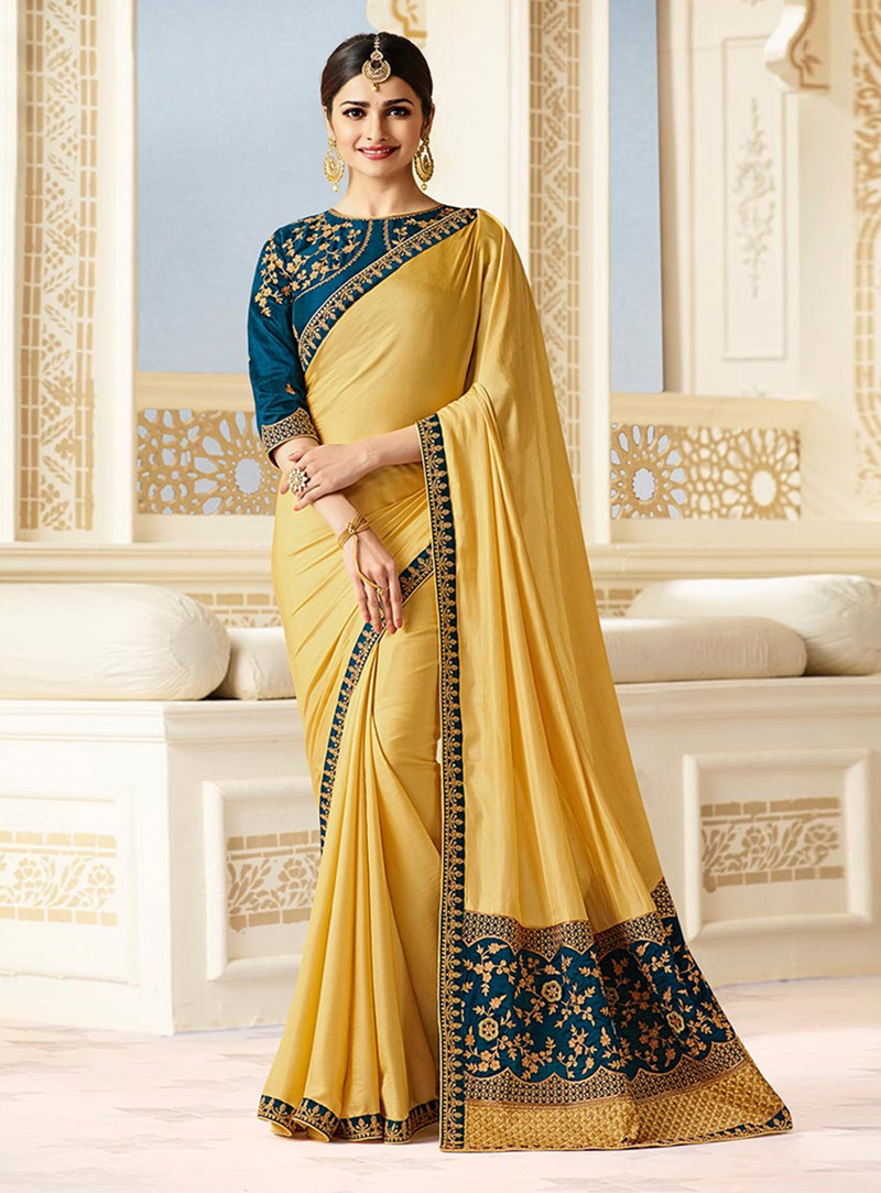 Prachi Desai Yellow Silk Saree With Heavy Blouse 115827
