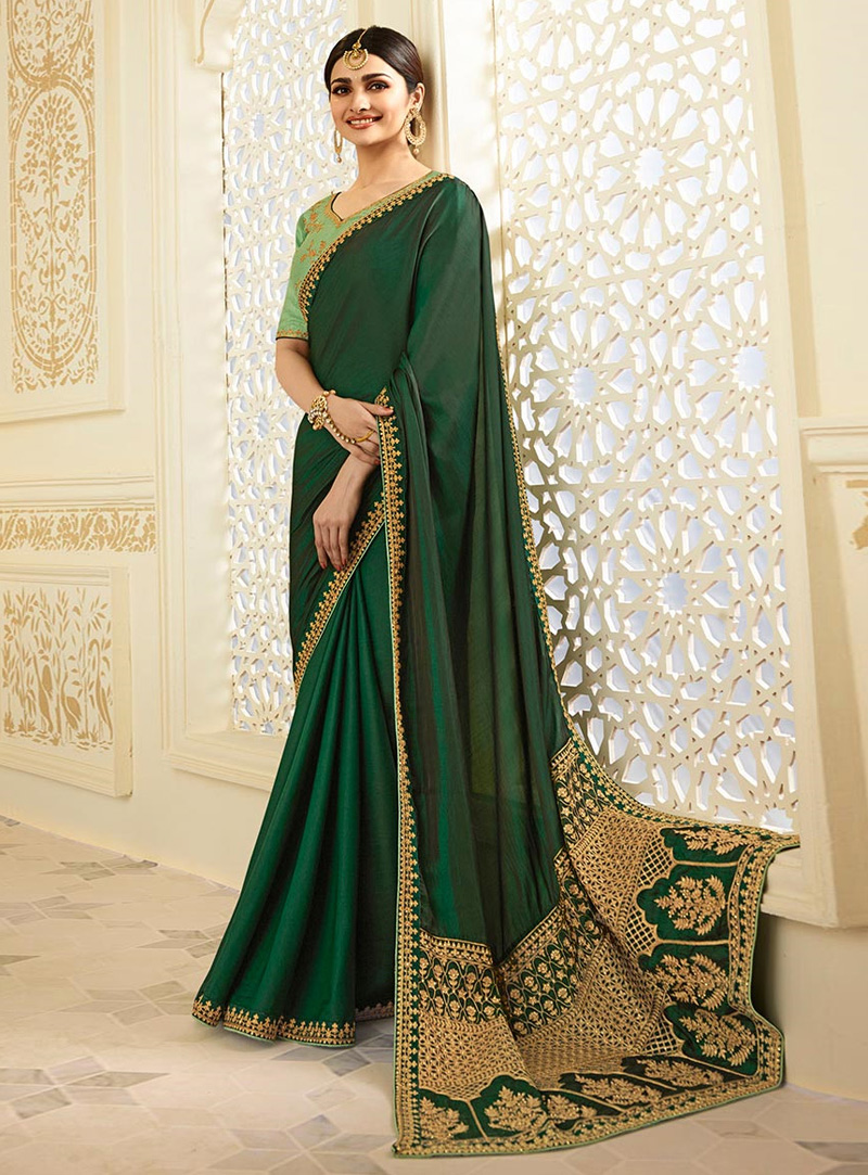 Prachi Desai Green Silk Saree With Heavy Blouse 115829