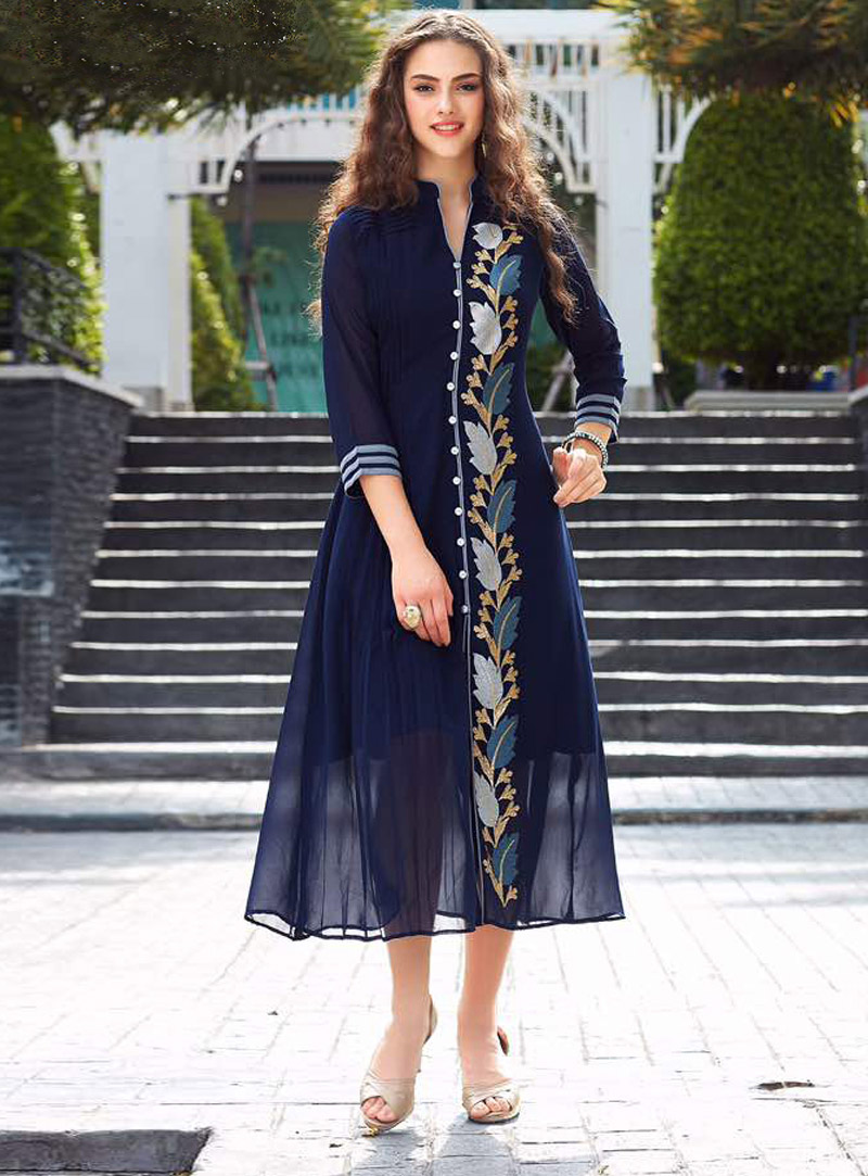 Navy Blue Georgette Readymade Tunic 92013