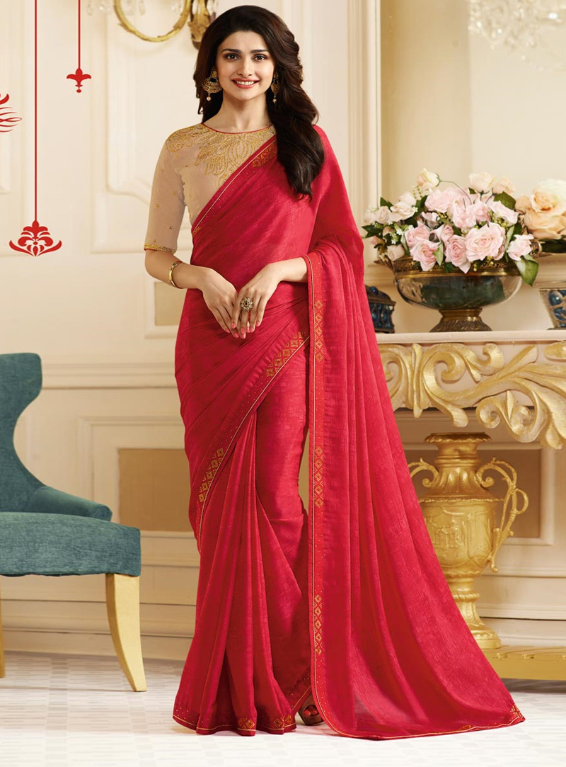 Prachi Desai Red Georgette Bollywood Saree 120568