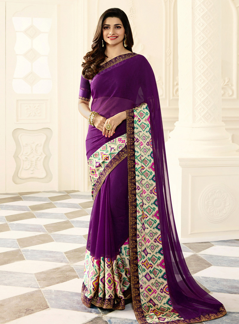 Prachi Desai Purple Georgette Saree With Blouse 138935