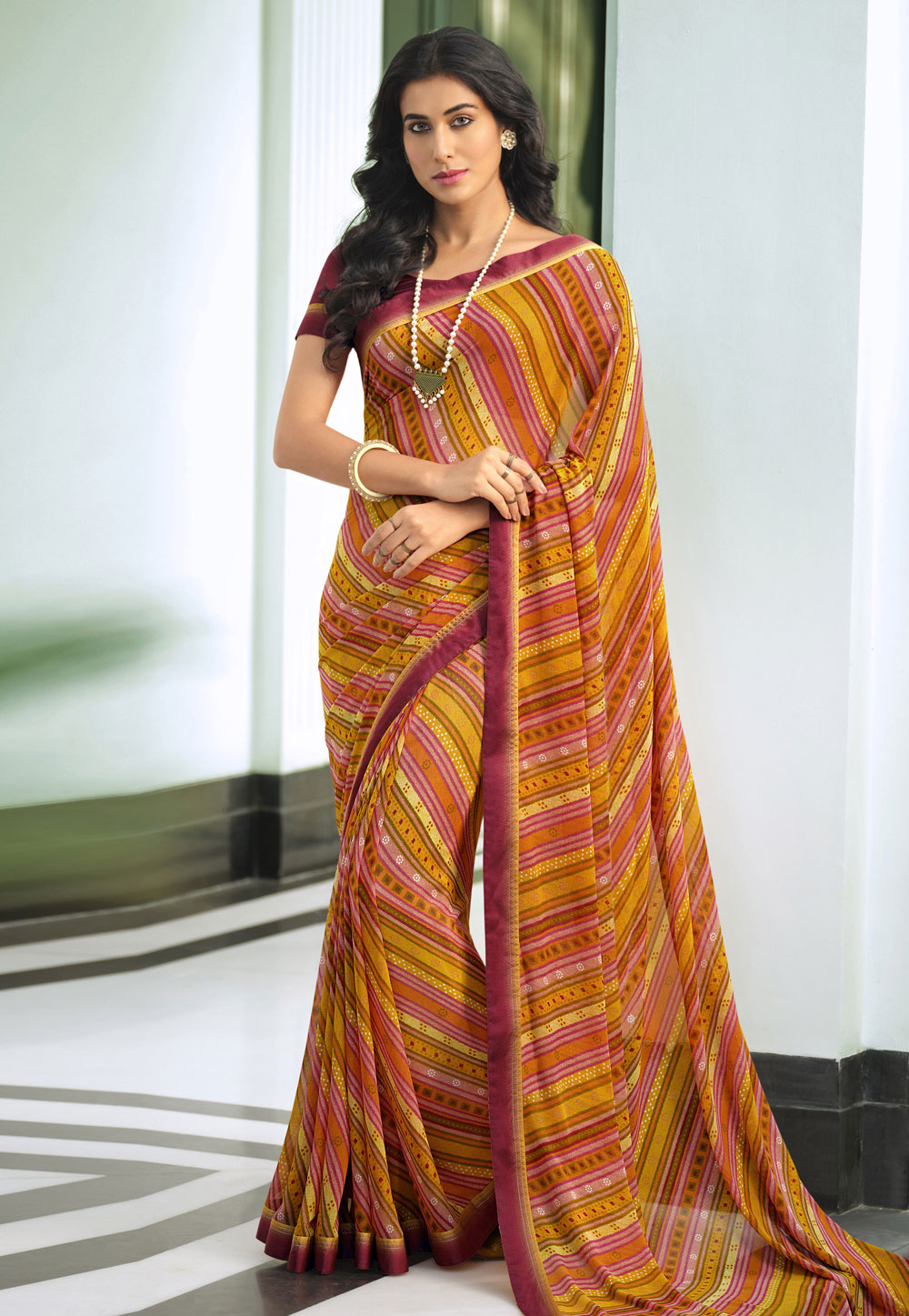 Mustard Georgette Saree With Blouse 263284