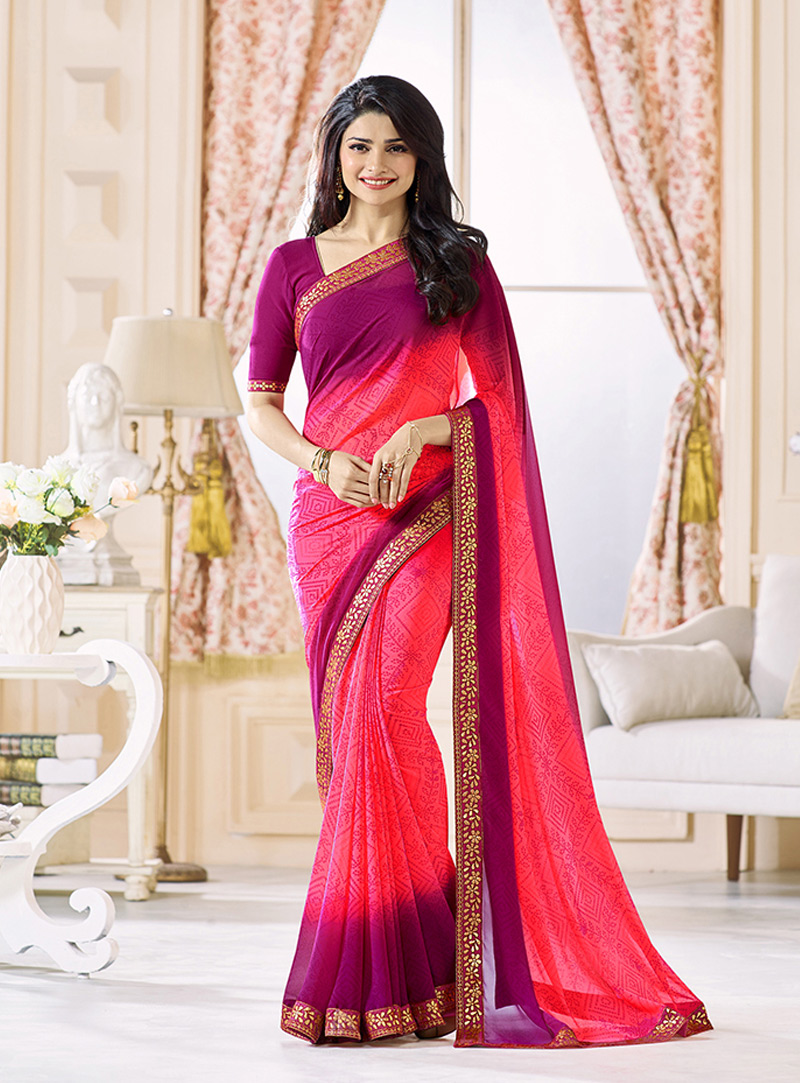 Prachi Desai Pink Georgette Printed Saree With Blouse 97570