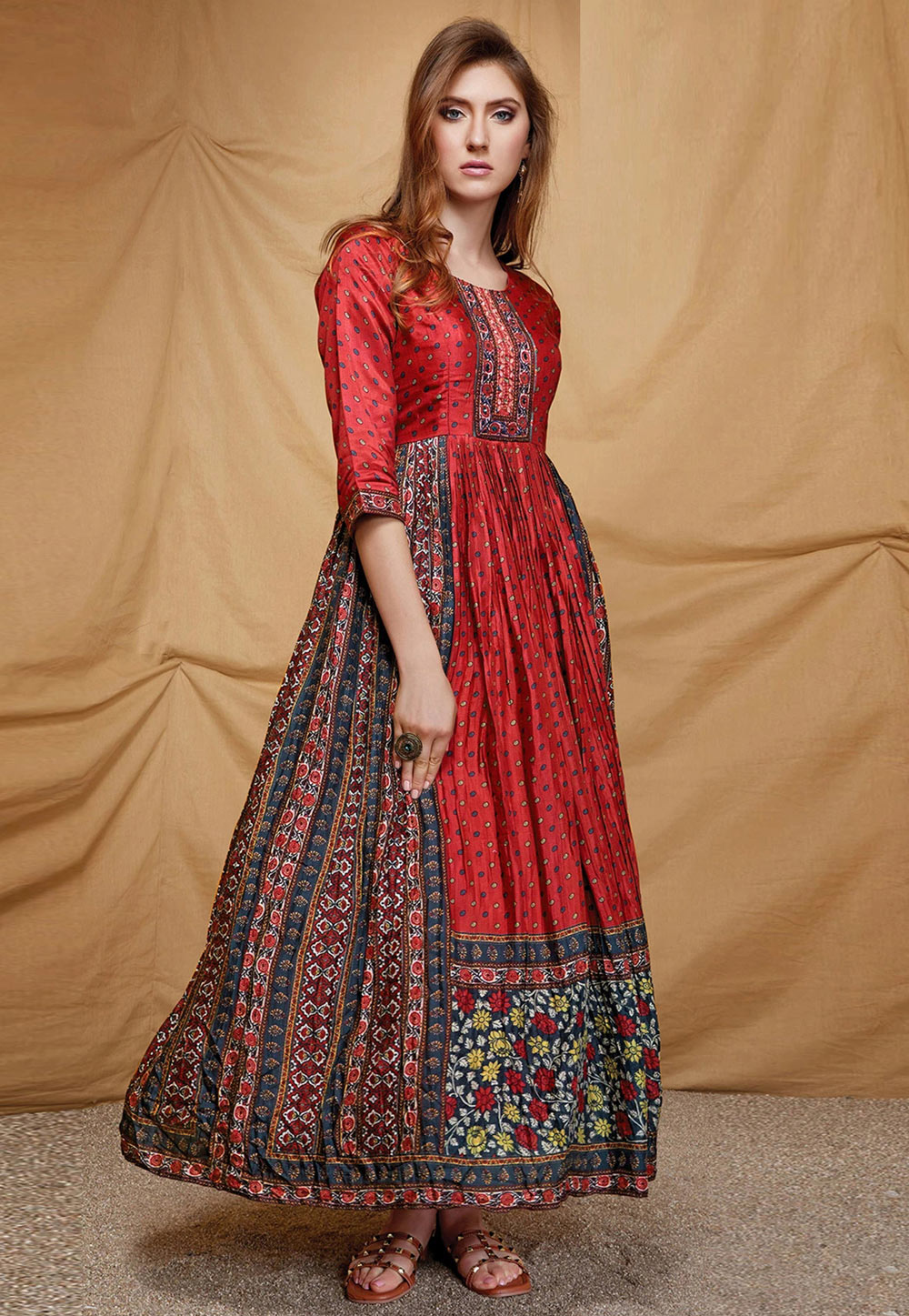 Maroon Silk Printed Gown 259603