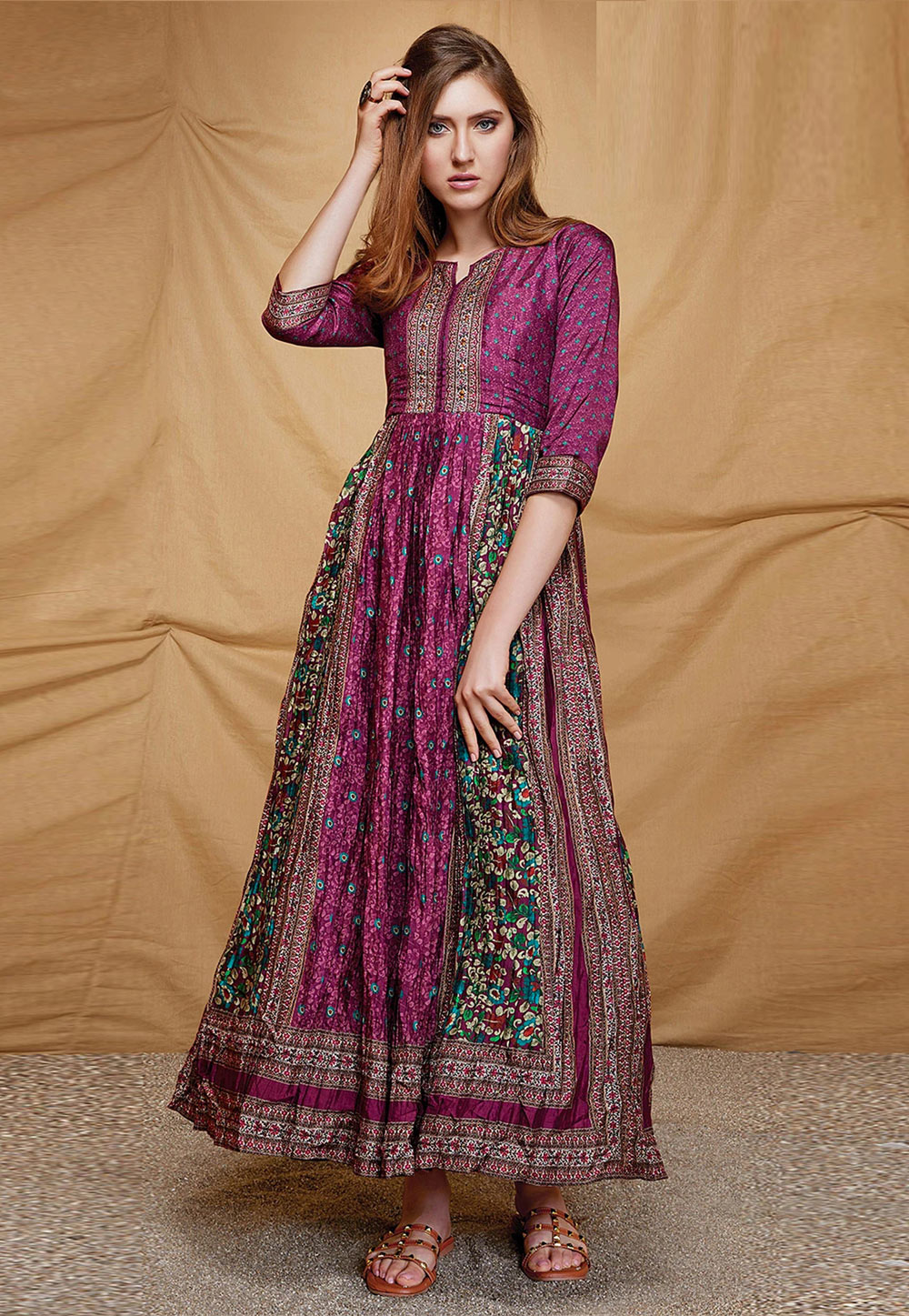 Purple Silk Printed Gown 259605