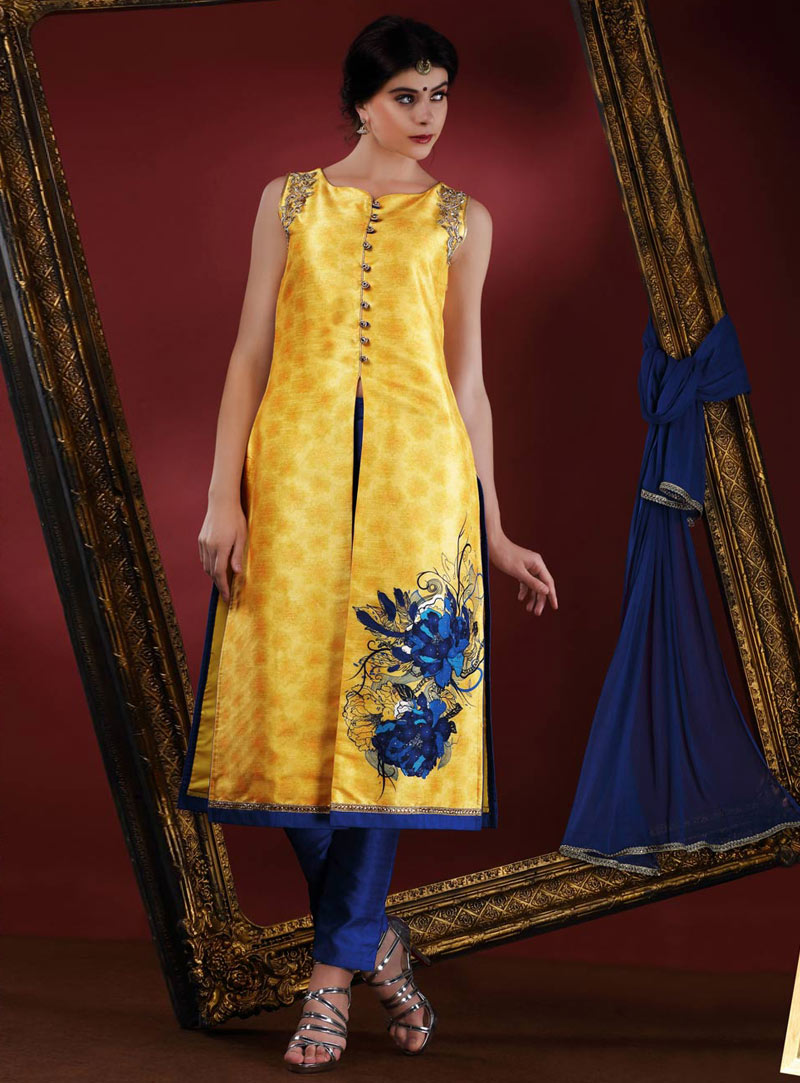 Yellow Art Silk Readymade Pakistani Style Suit 72766