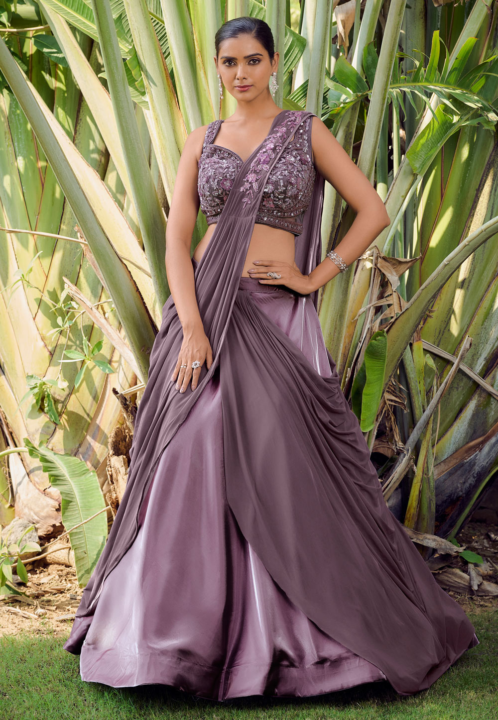 Light Purple Silk Designer Lehenga Set 276303