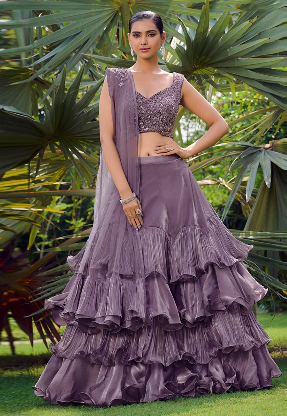 Light Purple Silk Frilled Lehenga Choli 276663