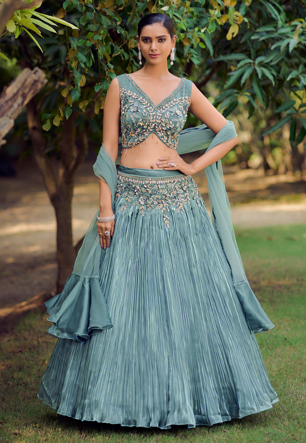 Sea Green Silk Lehenga Choli 276305