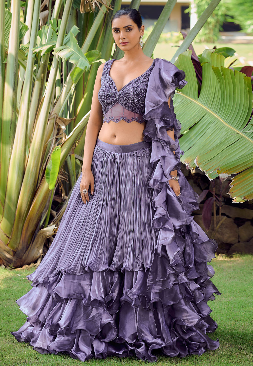 Lavender Silk Frilled Lehenga Choli 276306
