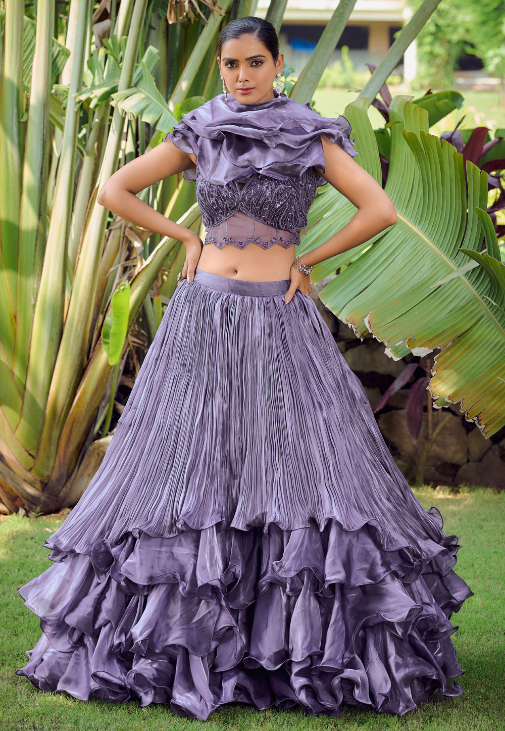 Lavender Silk Frilled Lehenga Choli 276665