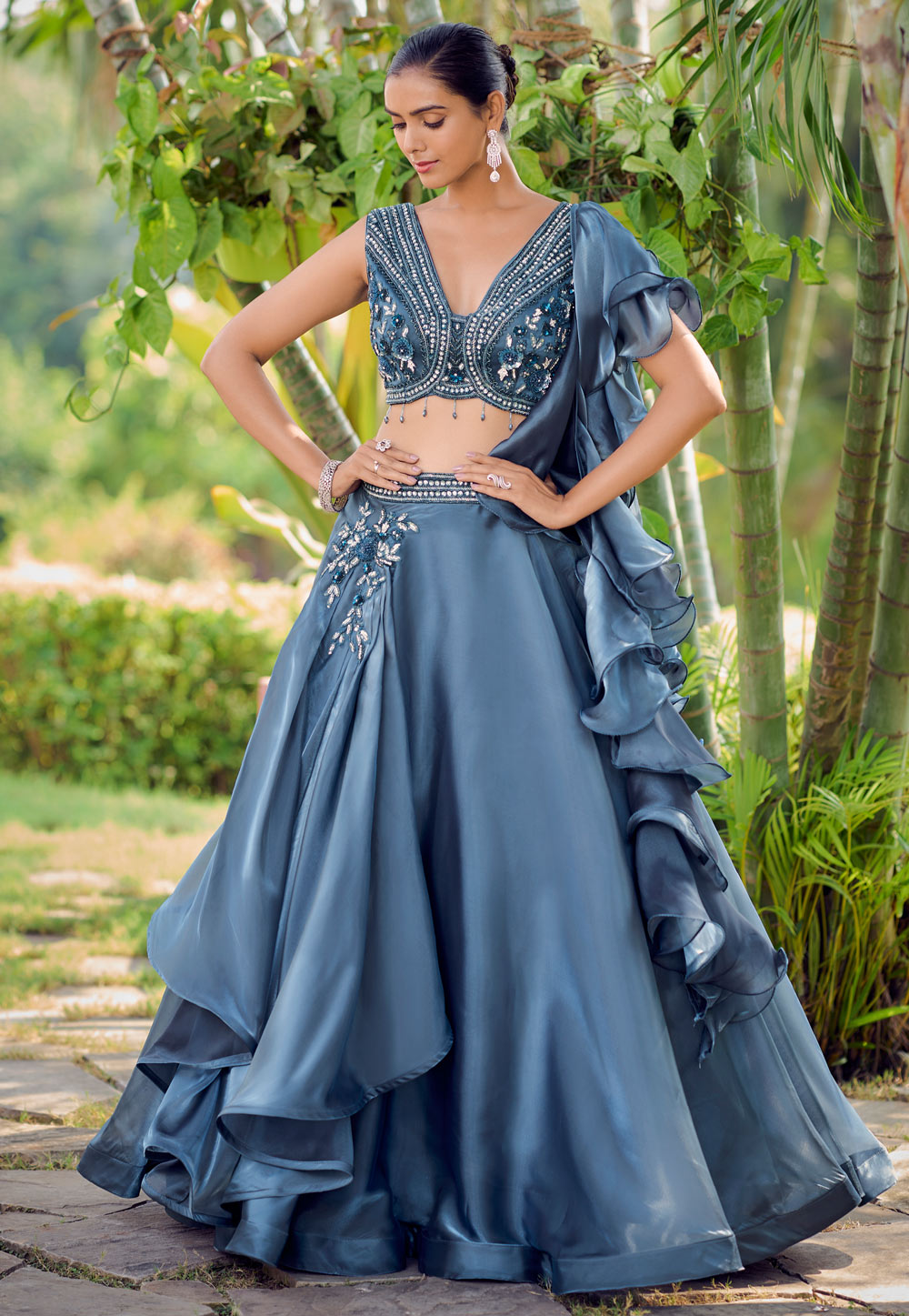 Light Blue Silk Designer Lehenga Set 276307