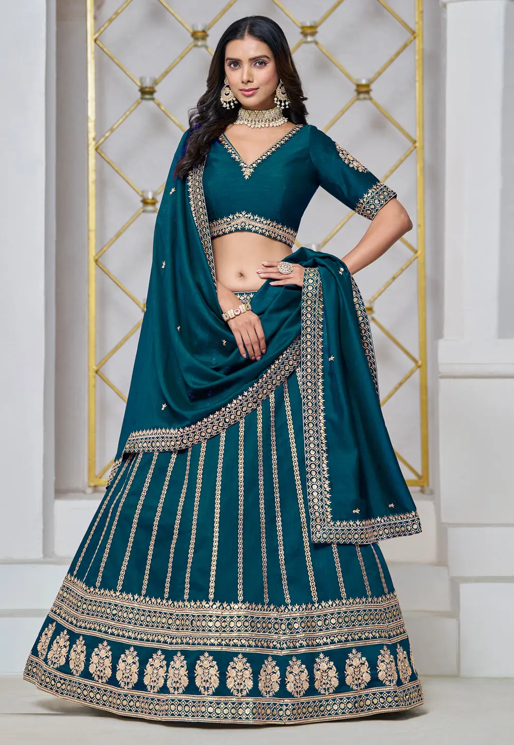 Teal Art Silk Circular Lehenga Choli 297798