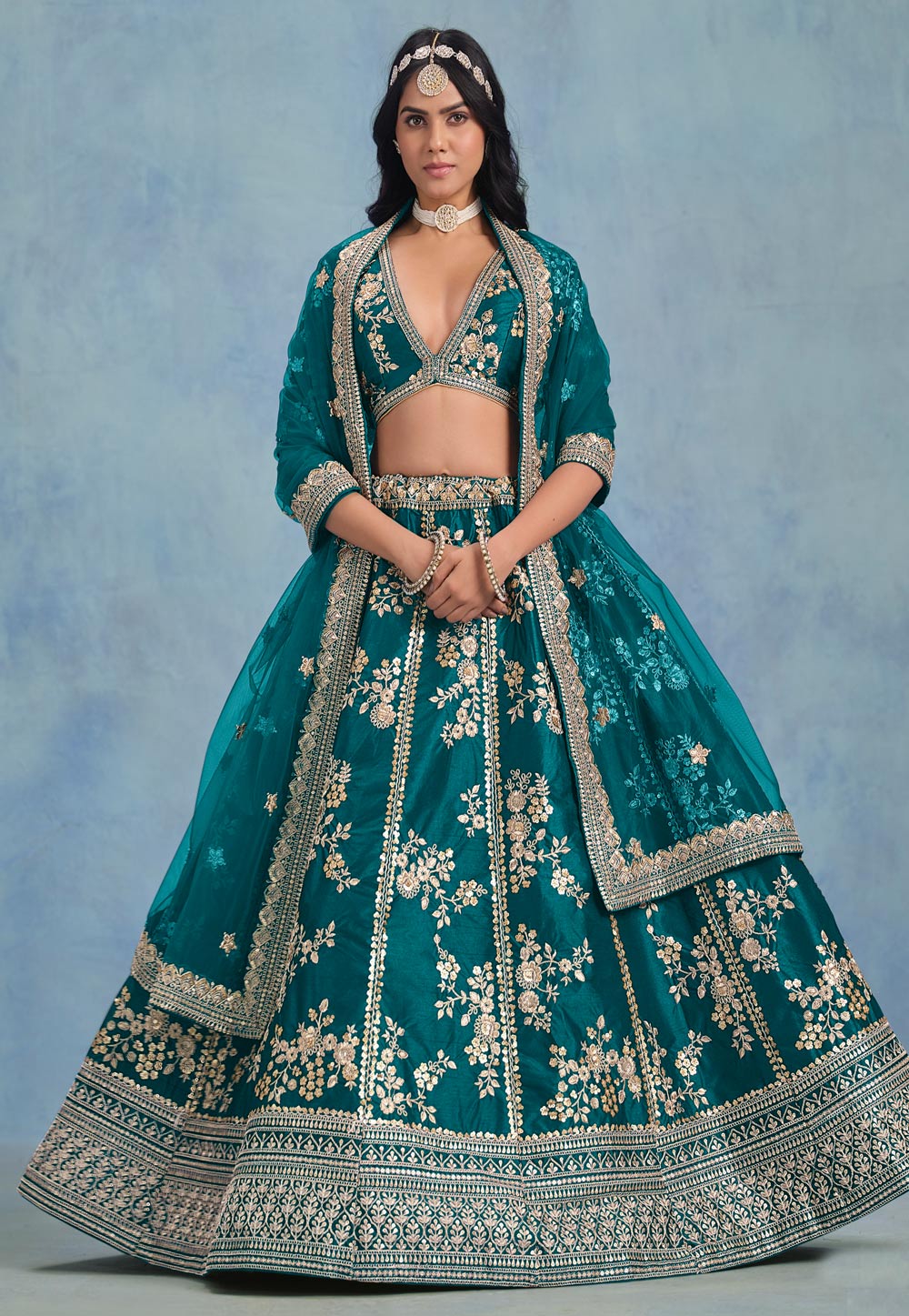 Teal Art Silk Lehenga Choli 310953