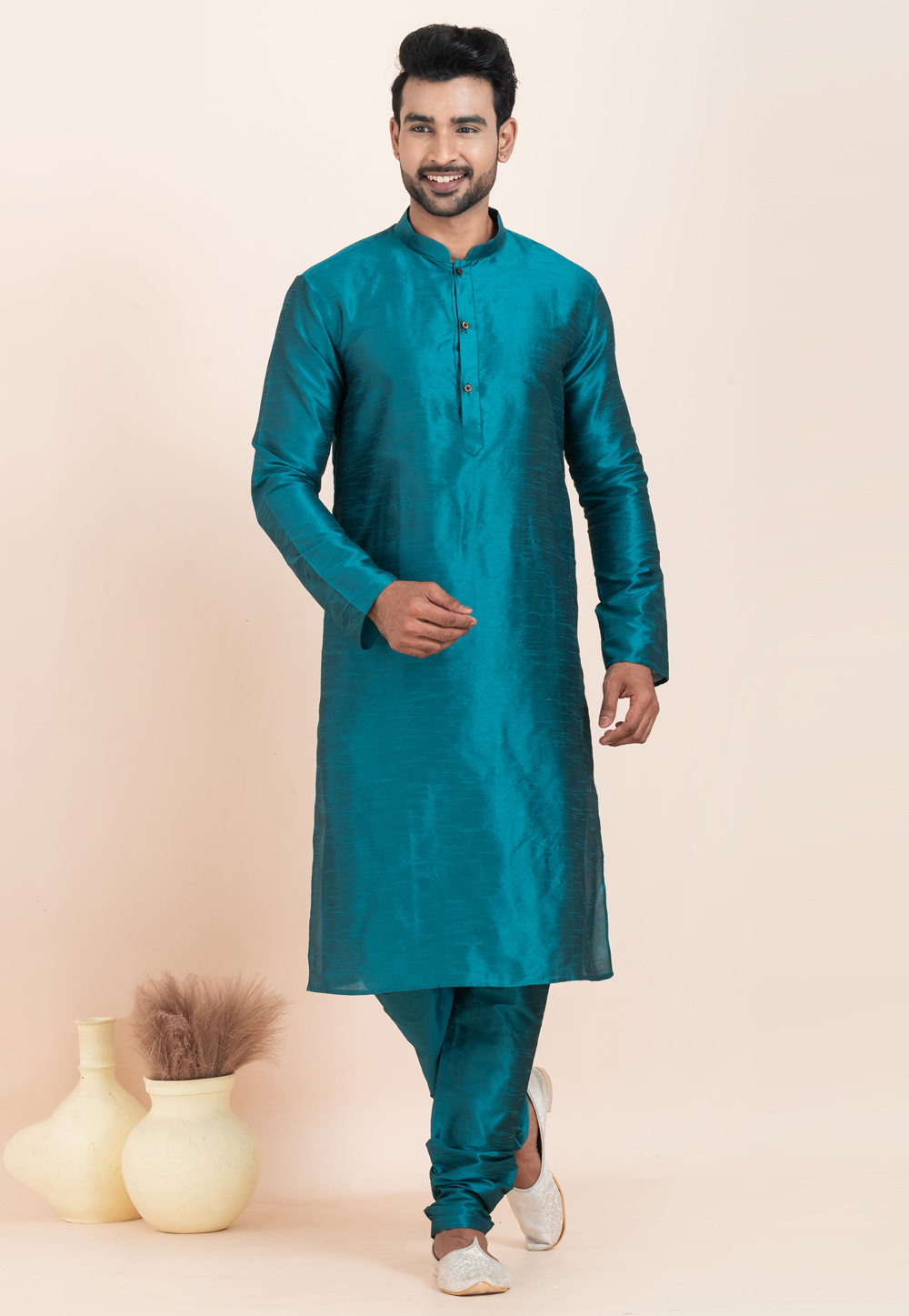 Teal Banarasi Kurta Pajama 305177