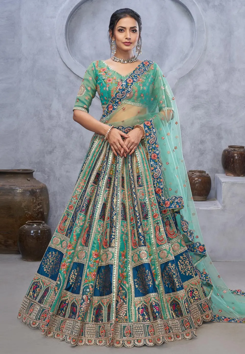 Teal Banarasi Silk Lehenga Choli For Wedding 303688