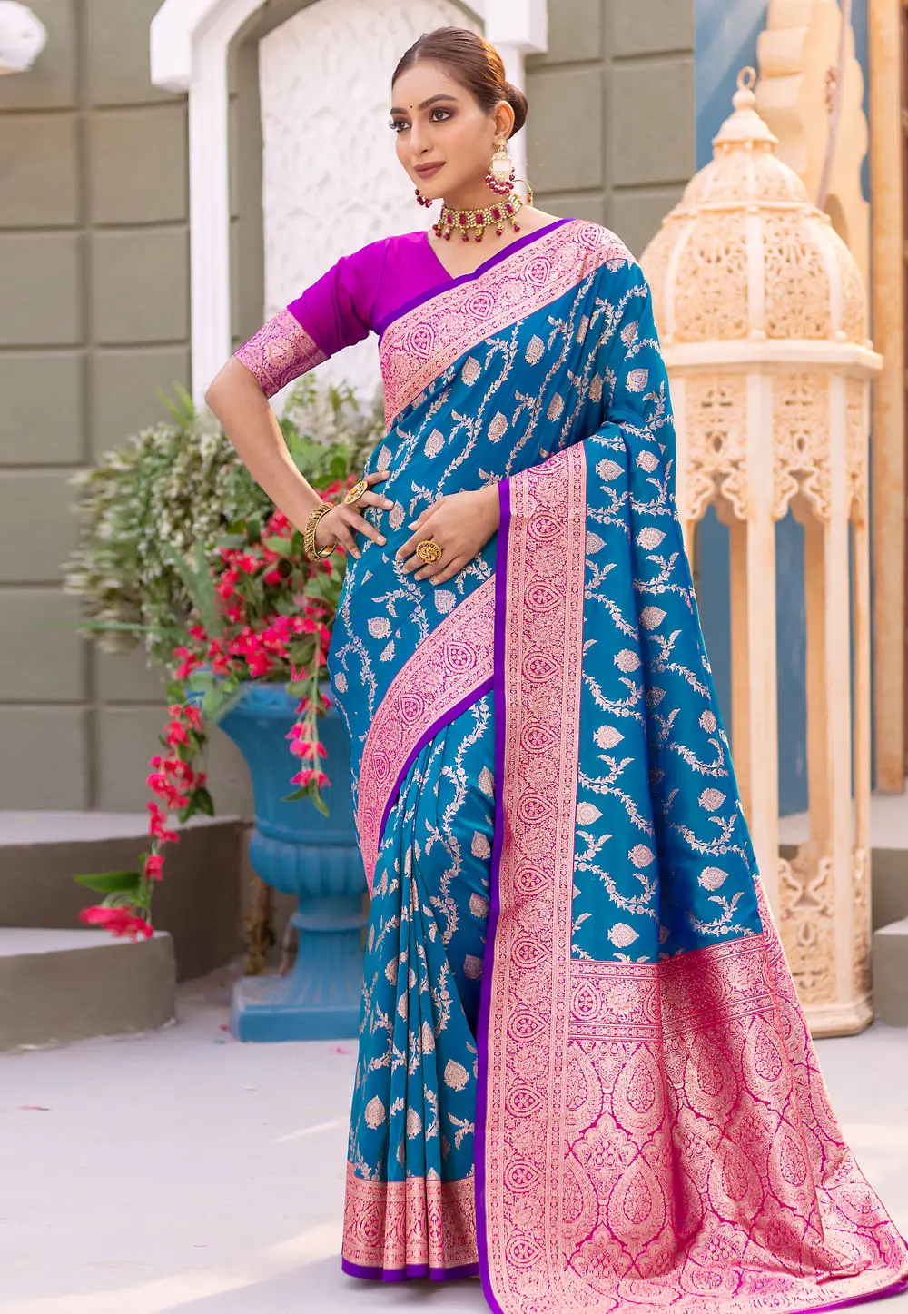 Teal Banarasi Silk Saree 299273