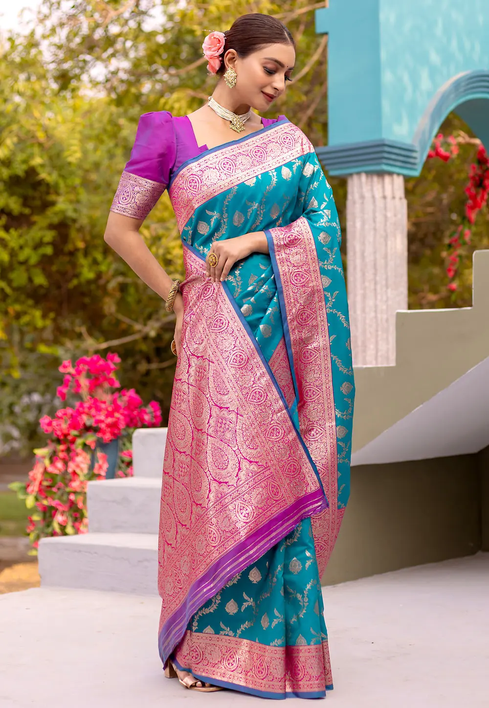 Teal Banarasi Silk Saree 299275