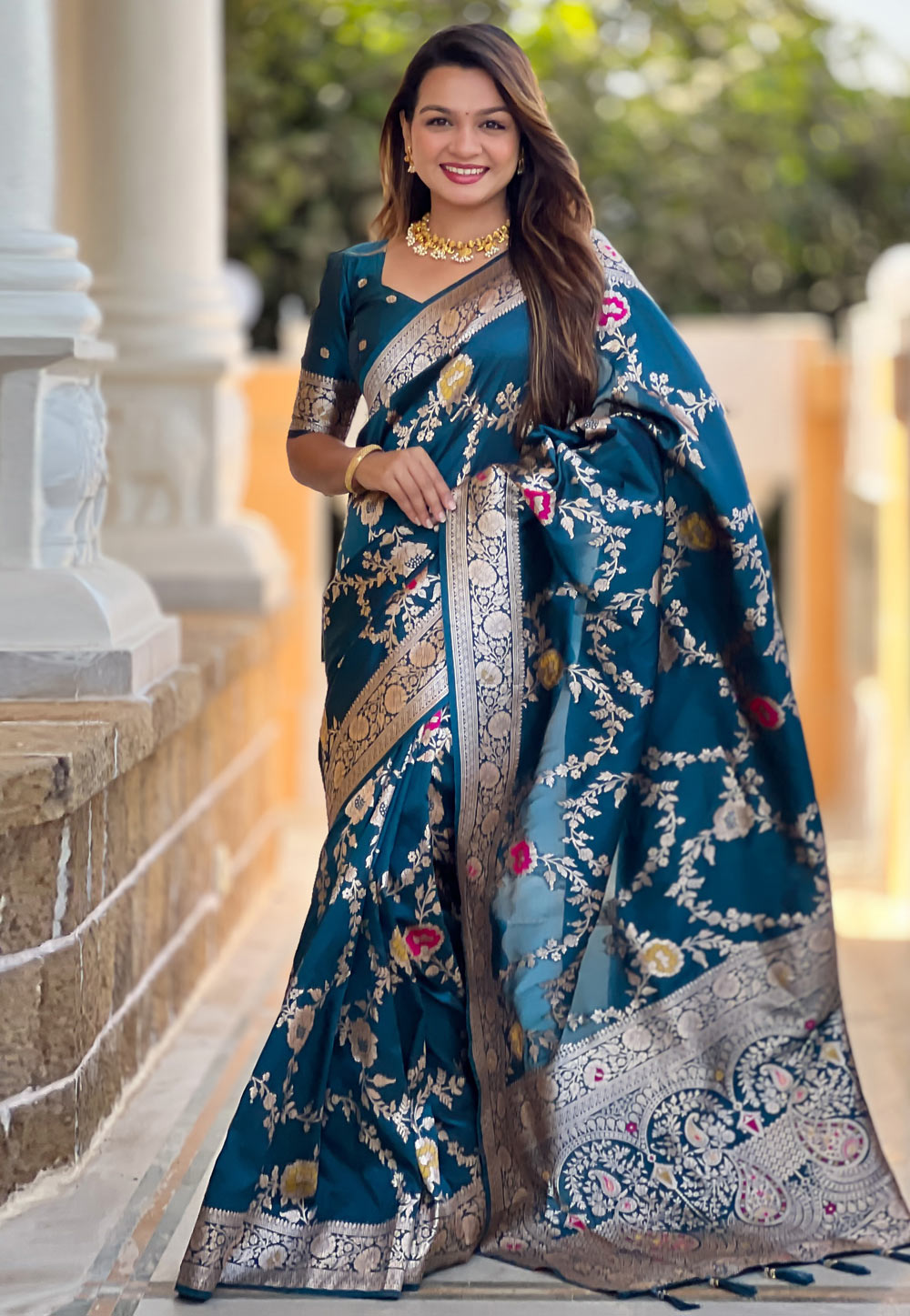 Teal Banarasi Silk Saree 309238