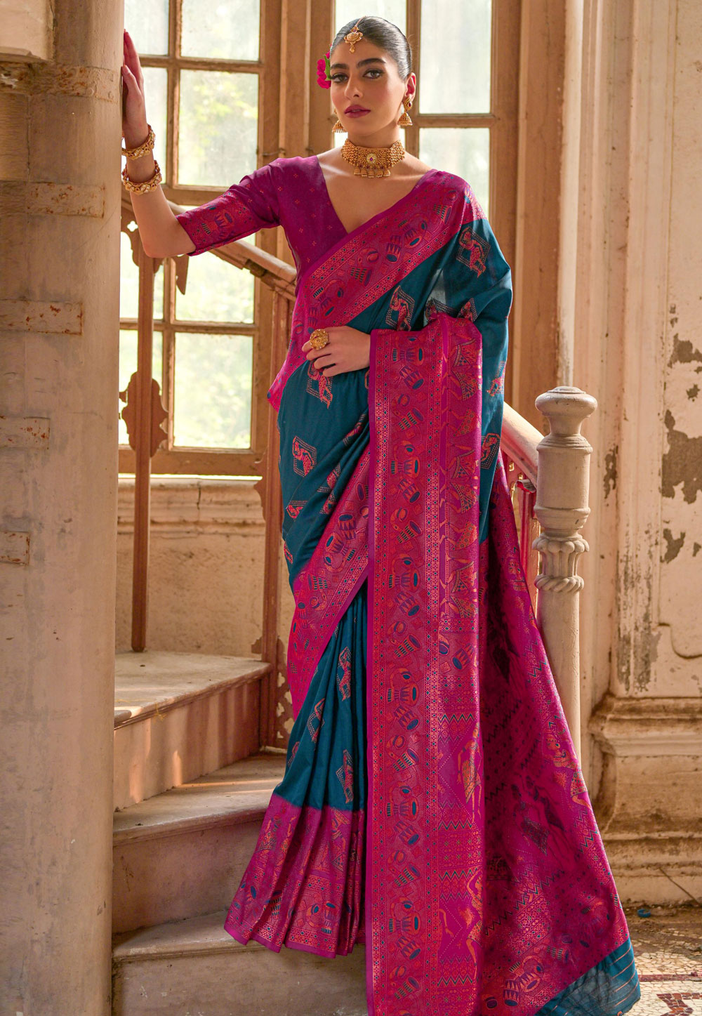 Teal Banarasi Silk Saree 310003