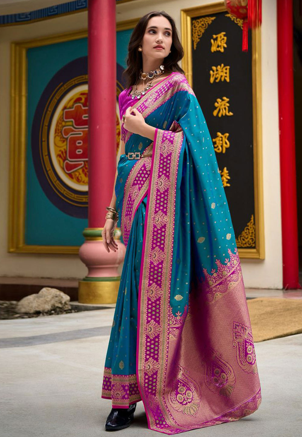 Teal Banarasi Silk Saree 309826
