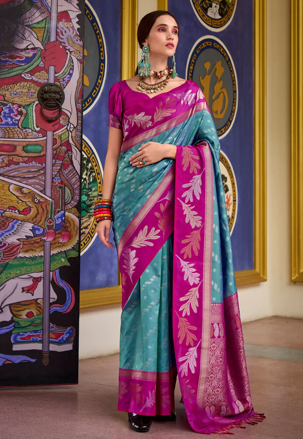 Teal Banarasi Silk Saree 297735