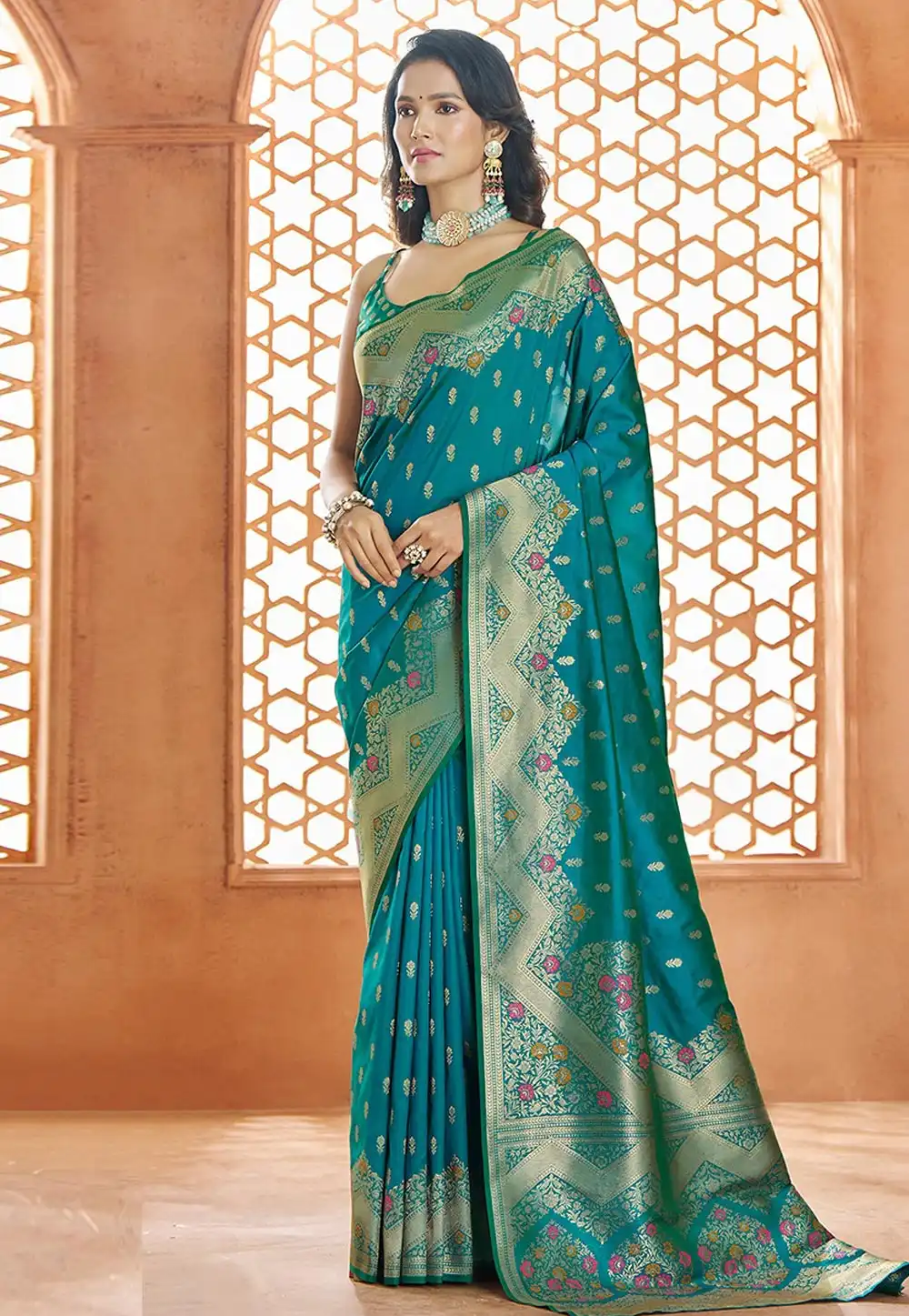 Teal Banarasi Silk Saree 294806