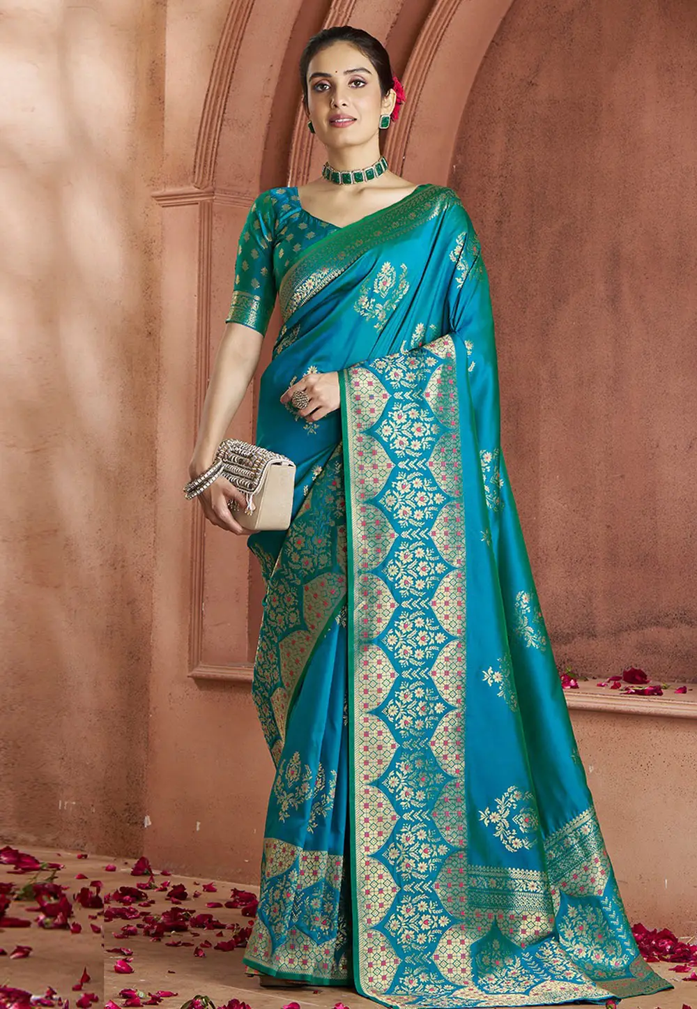 Teal Banarasi Silk Saree 297059