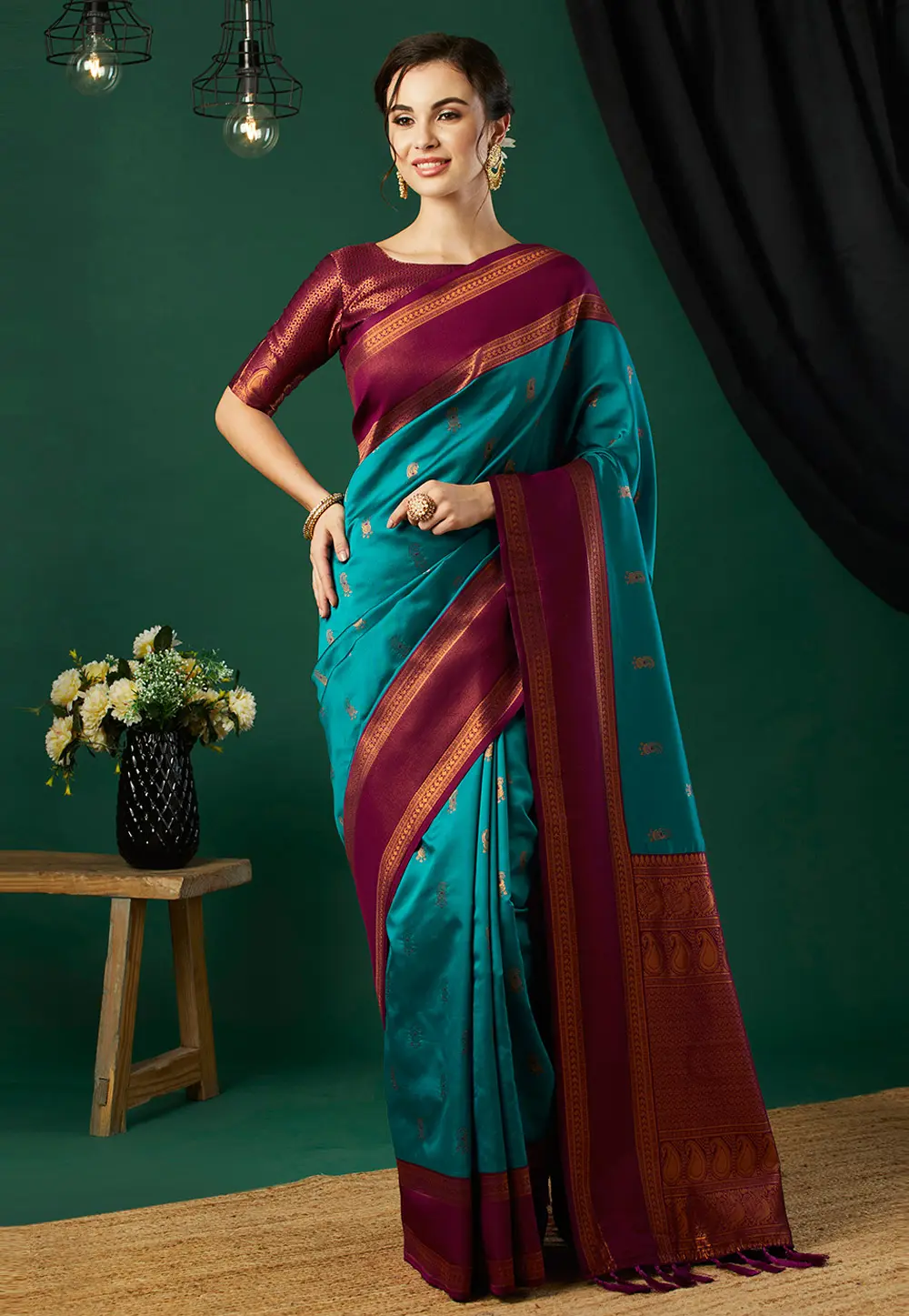 Teal Banarasi Silk Saree 301562