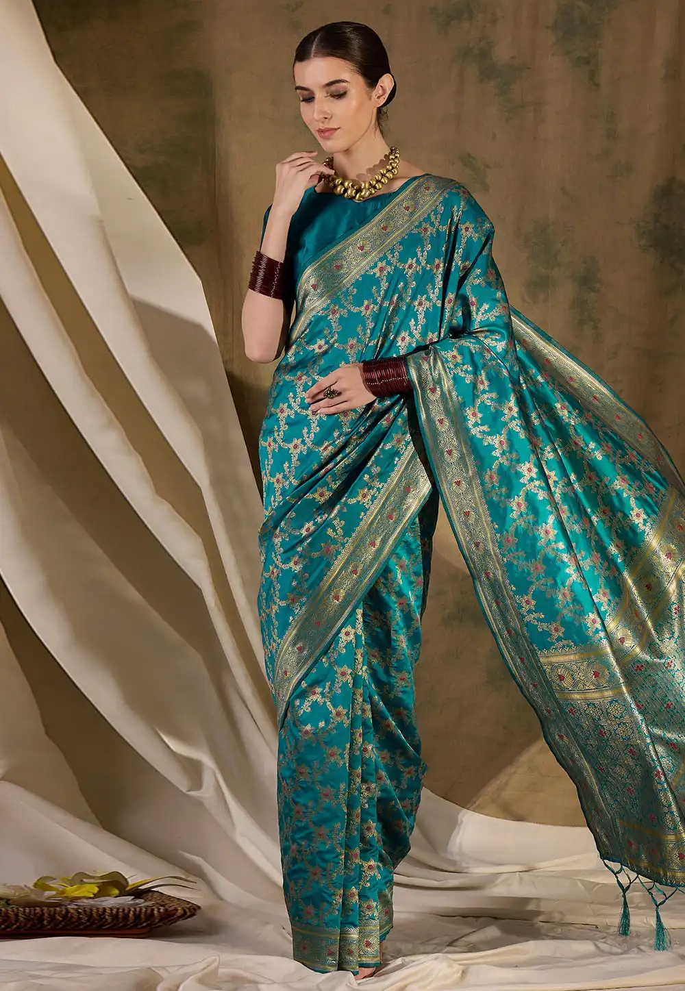 Teal Banarasi Silk Saree 289773