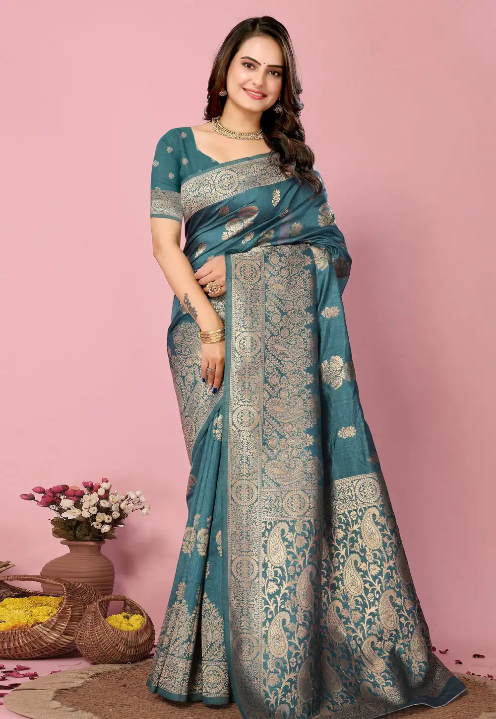 Teal Banarasi Silk Saree 289267