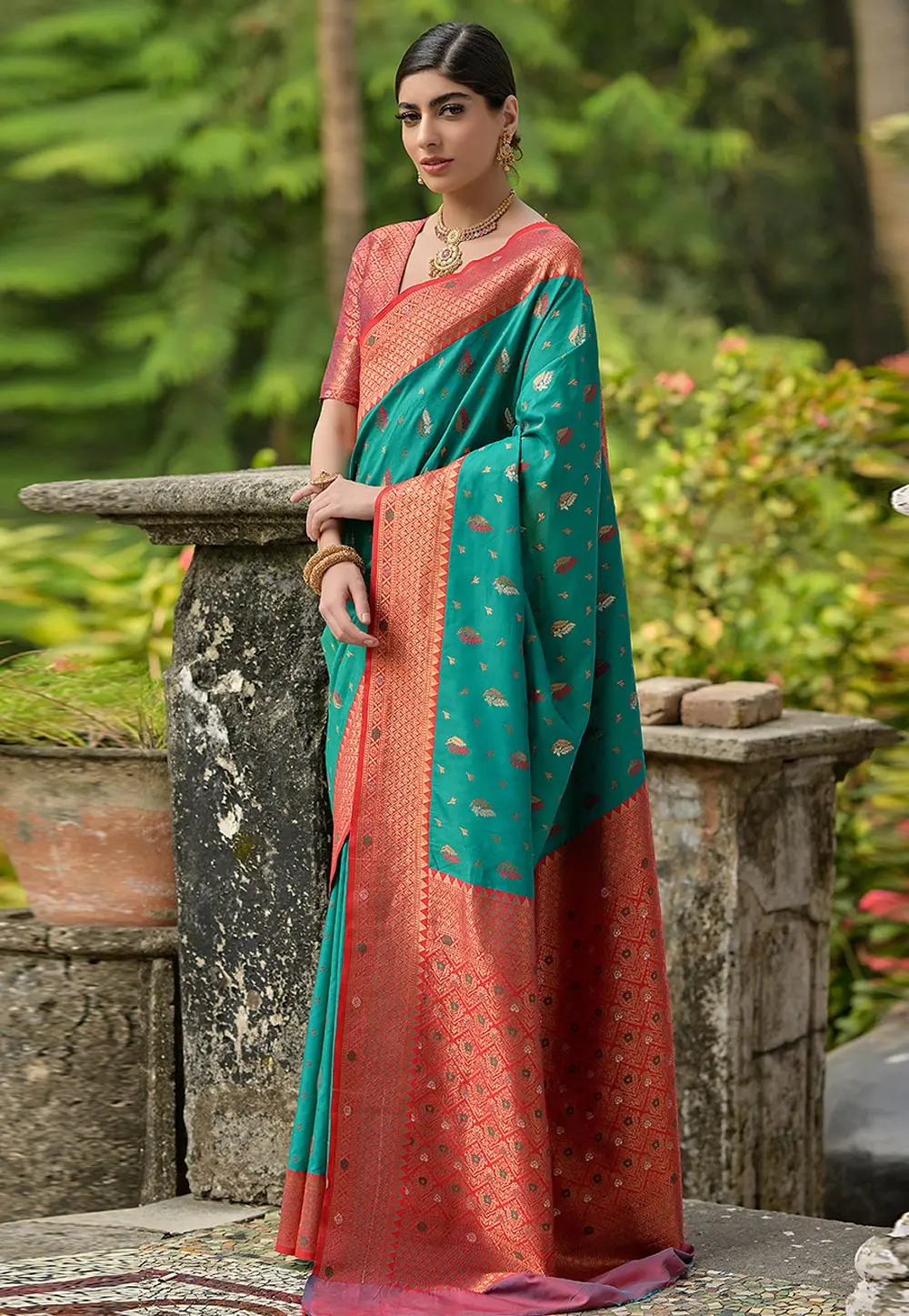 Teal Banarasi Silk Saree 303432