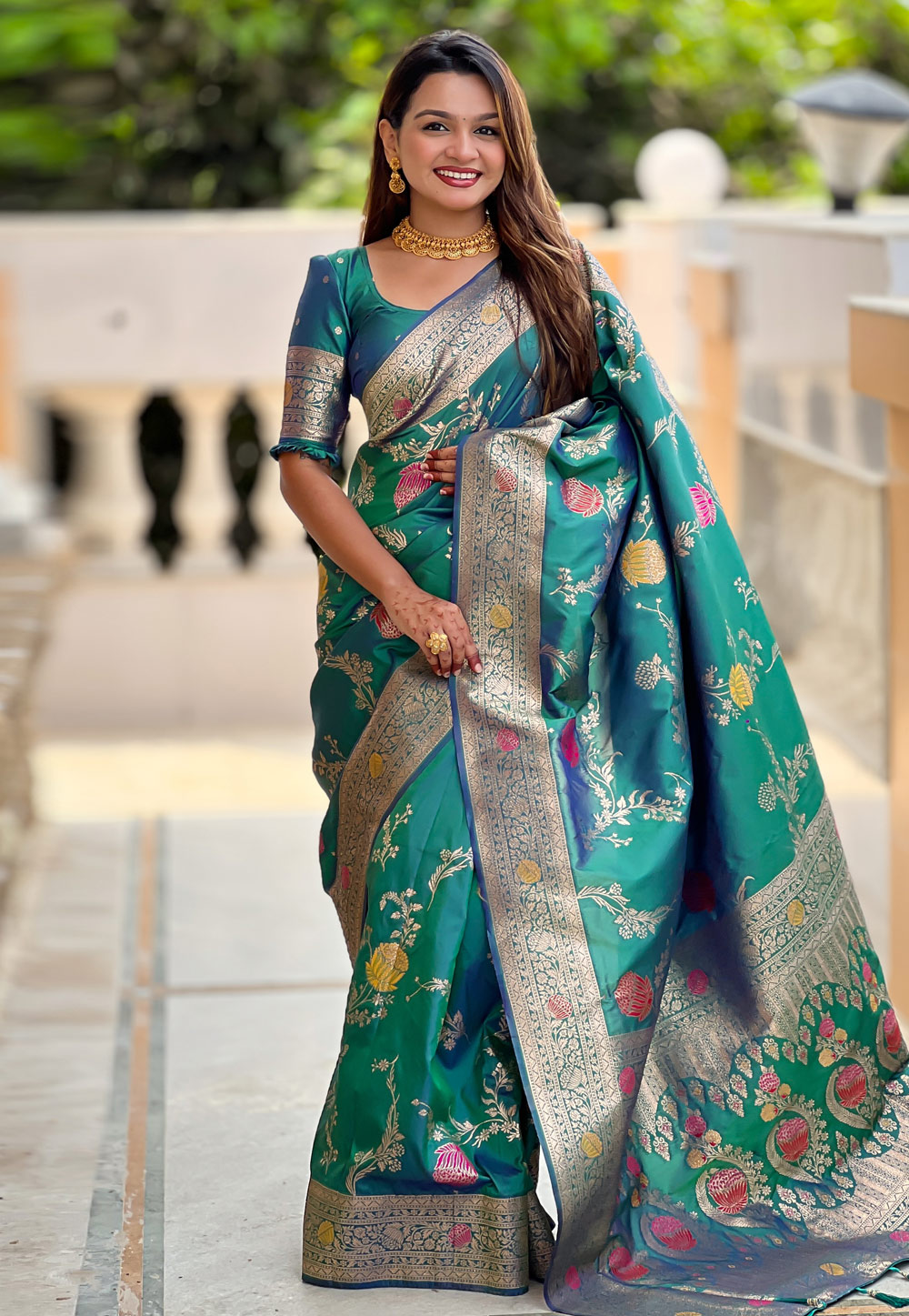 Teal Banarasi Silk Saree 310556